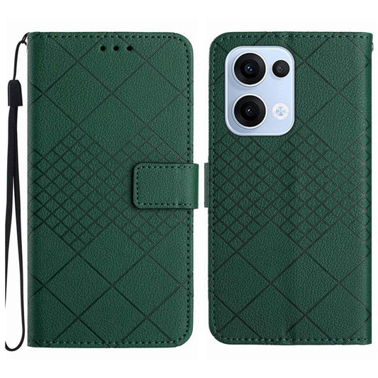 For Oppo Reno13 5G (Global) Wallet Phone Case Imprint PU Leather Flip Folio Cover - Green