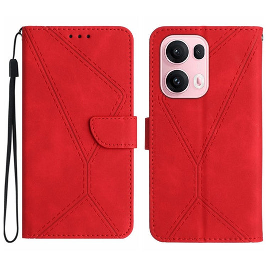 For Oppo Reno13 Pro 5G Case Skin Touch Lines Imprinted PU Leather Flip Phone Cover - Red