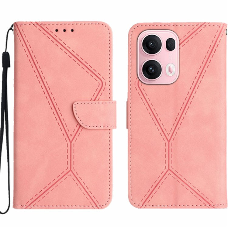 For Oppo Reno13 Pro 5G Case Skin Touch Lines Imprinted PU Leather Flip Phone Cover - Pink