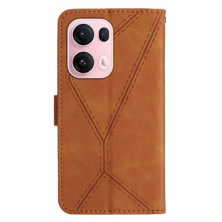 For Oppo Reno13 Pro 5G Case Skin Touch Lines Imprinted PU Leather Flip Phone Cover - Brown