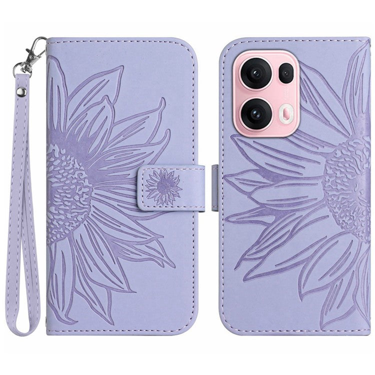 For Oppo Reno13 Pro 5G Case Sunflower Imprint Leather Wallet Phone Cover with Wrist Strap - Light Purple