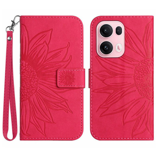 For Oppo Reno13 Pro 5G Case Sunflower Imprint Leather Wallet Phone Cover with Wrist Strap - Rose