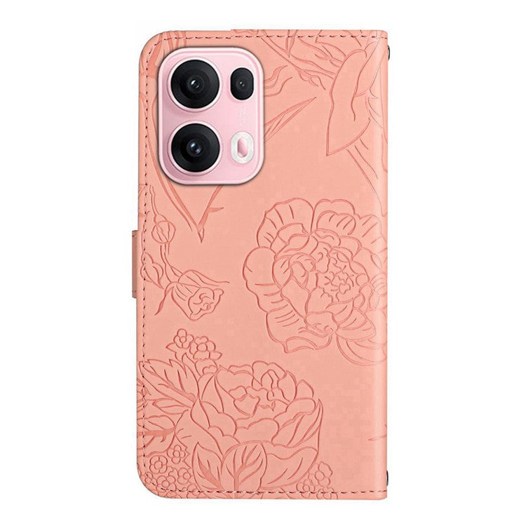 For Oppo Reno13 Pro 5G Case Butterfly Flower Imprinted Leather Phone Cover with Strap - Pink