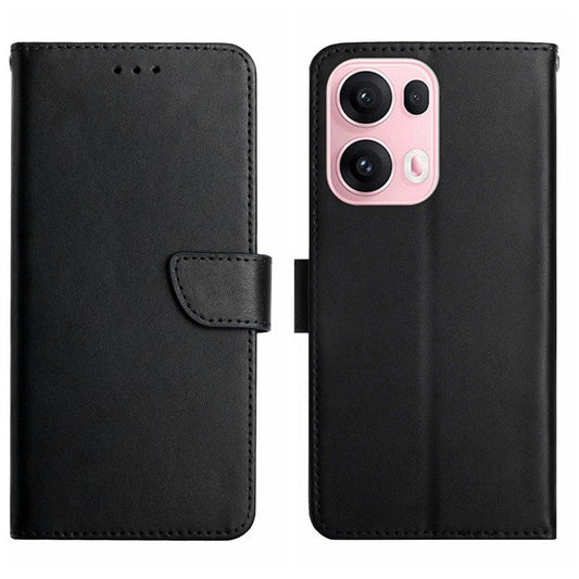For Oppo Reno13 Pro 5G Case Genuine Cow Leather Phone Cover Nappa Texture - Black