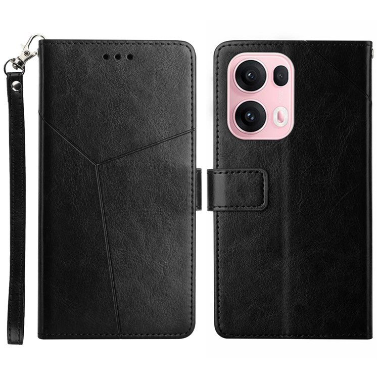 For Oppo Reno13 Pro 5G Case with Wrist Strap Y Shaped Lines Imprint Leather Phone Cover - Red