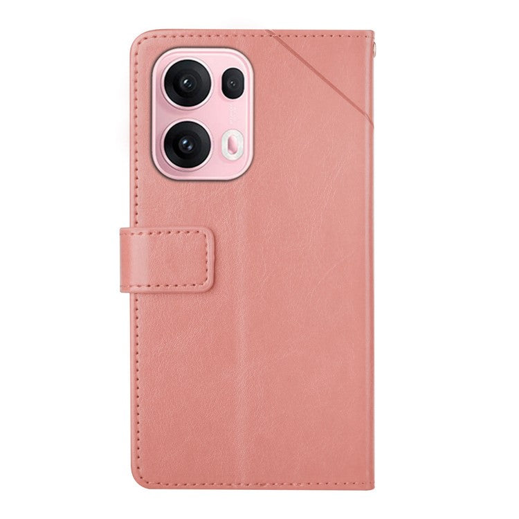 For Oppo Reno13 Pro 5G Case with Wrist Strap Y Shaped Lines Imprint Leather Phone Cover - Blue