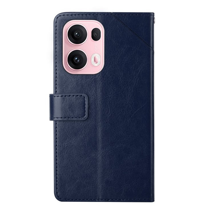 For Oppo Reno13 Pro 5G Case with Wrist Strap Y Shaped Lines Imprint Leather Phone Cover - Black
