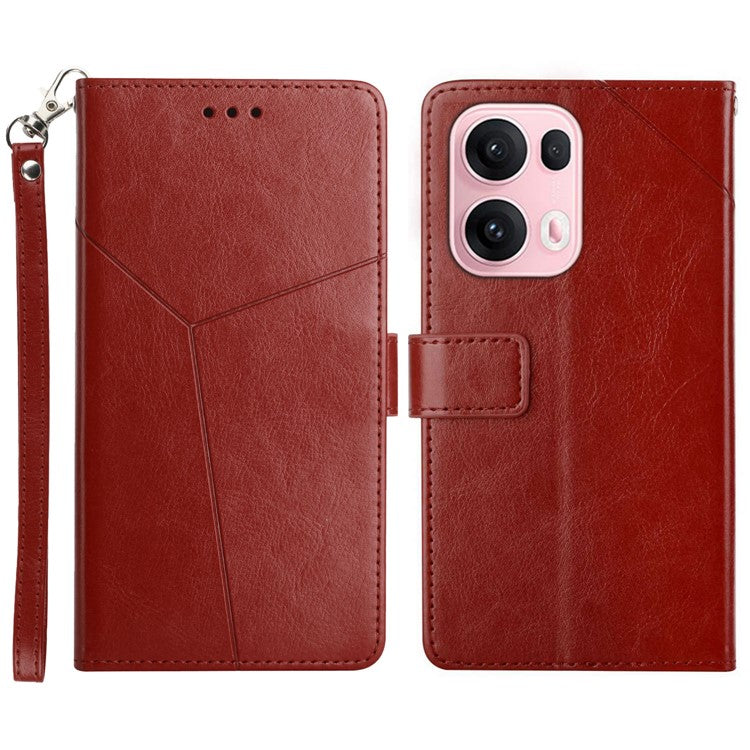 For Oppo Reno13 Pro 5G Case with Wrist Strap Y Shaped Lines Imprint Leather Phone Cover - Pink