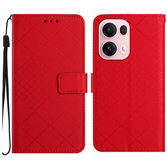 For Oppo Reno13 Pro 5G Wallet Phone Case Imprint PU Leather Flip Folio Cover - Red