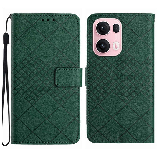 For Oppo Reno13 Pro 5G Wallet Phone Case Imprint PU Leather Flip Folio Cover - Green