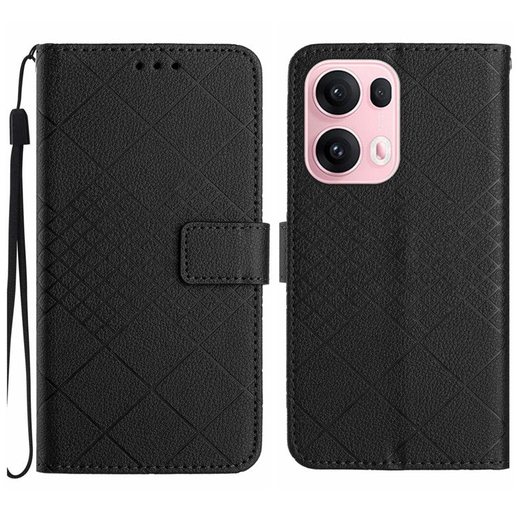 For Oppo Reno13 Pro 5G Wallet Phone Case Imprint PU Leather Flip Folio Cover - Black