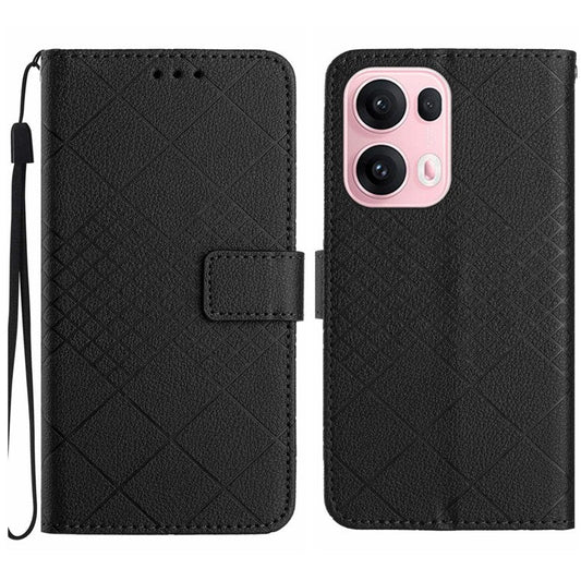 For Oppo Reno13 Pro 5G Wallet Phone Case Imprint PU Leather Flip Folio Cover - Black