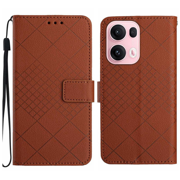 For Oppo Reno13 Pro 5G Wallet Phone Case Imprint PU Leather Flip Folio Cover - Brown