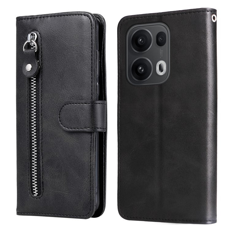 For Oppo Reno13 Pro 5G Case Zipper Wallet Calf Texture PU Leather Phone Cover - Black