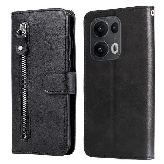 For Oppo Reno13 Pro 5G Case Zipper Wallet Calf Texture PU Leather Phone Cover - Black