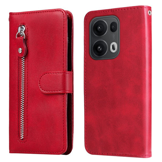 For Oppo Reno13 Pro 5G Case Zipper Wallet Calf Texture PU Leather Phone Cover - Red