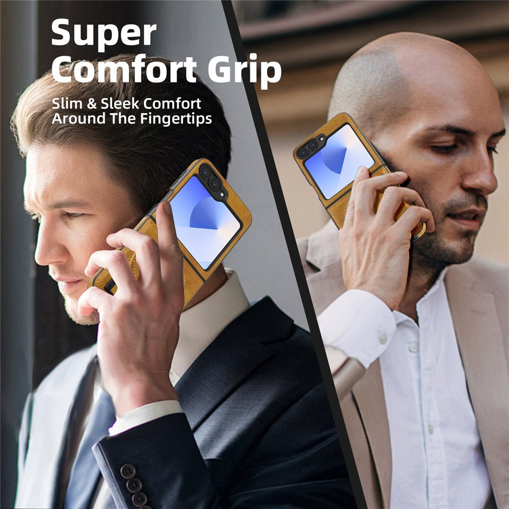 For Samsung Galaxy Z Flip7 FE 5G / Z Flip6 5G Case Compatible with MagSafe Kickstand Leather Phone Back Cover  - Dark Purple