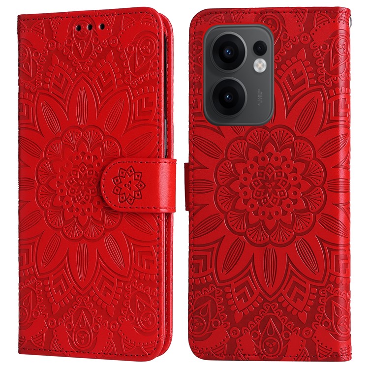 For Oppo Reno13 F 5G Case Sunflower Imprint Leather Wallet Phone Cover - Red