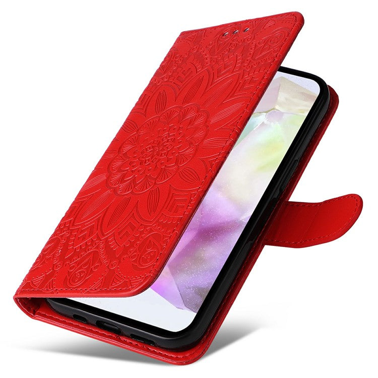 For Oppo Reno13 F 5G Case Sunflower Imprint Leather Wallet Phone Cover - Red