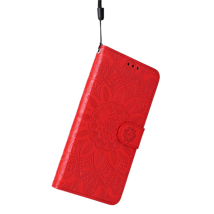 For Oppo Reno13 F 5G Case Sunflower Imprint Leather Wallet Phone Cover - Red