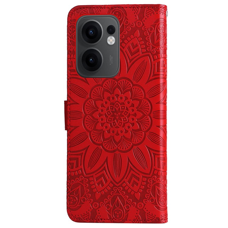 For Oppo Reno13 F 5G Case Sunflower Imprint Leather Wallet Phone Cover - Red
