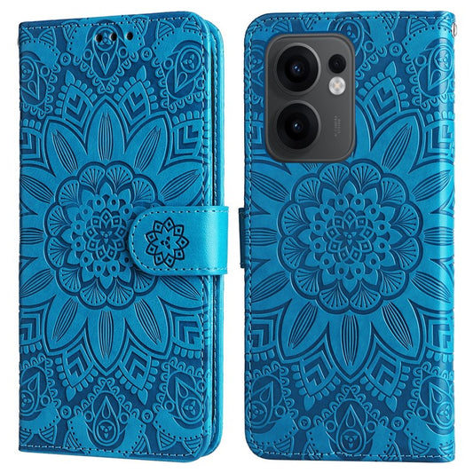 For Oppo Reno13 F 5G Case Sunflower Imprint Leather Wallet Phone Cover - Blue