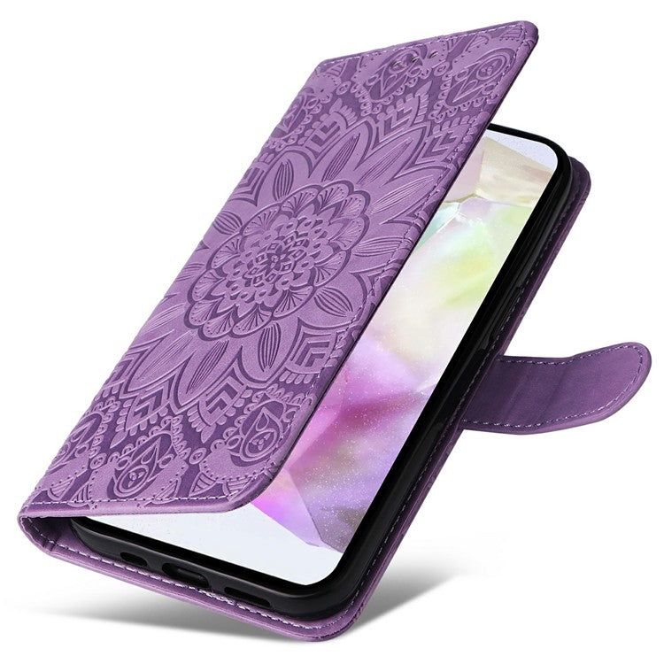 For Oppo Reno13 F 5G Case Sunflower Imprint Leather Wallet Phone Cover - Purple