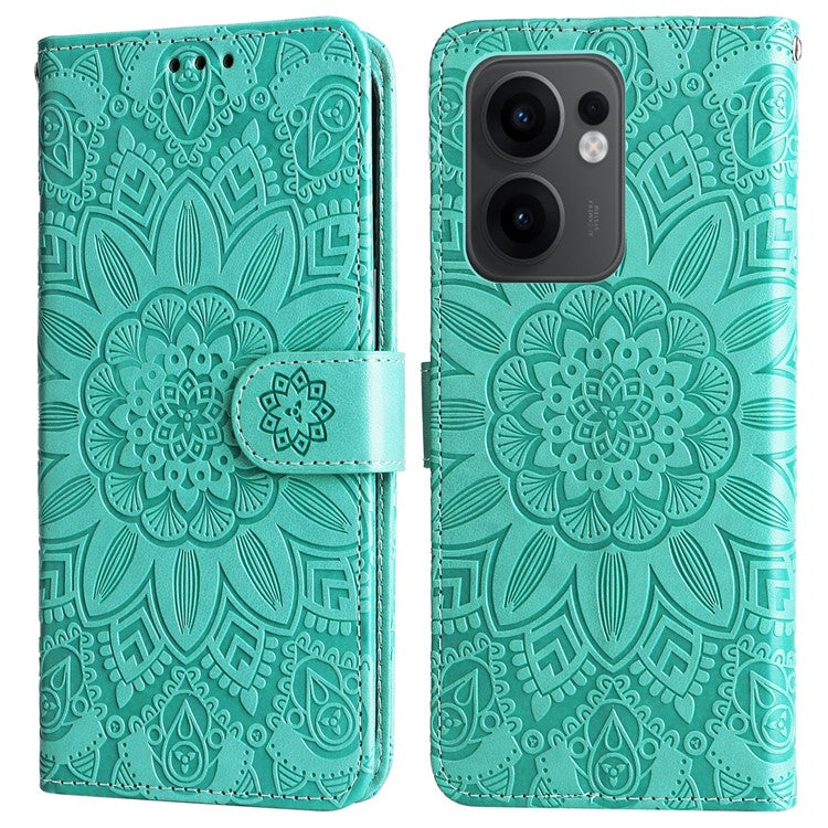 For Oppo Reno13 F 5G Case Sunflower Imprint Leather Wallet Phone Cover - Green