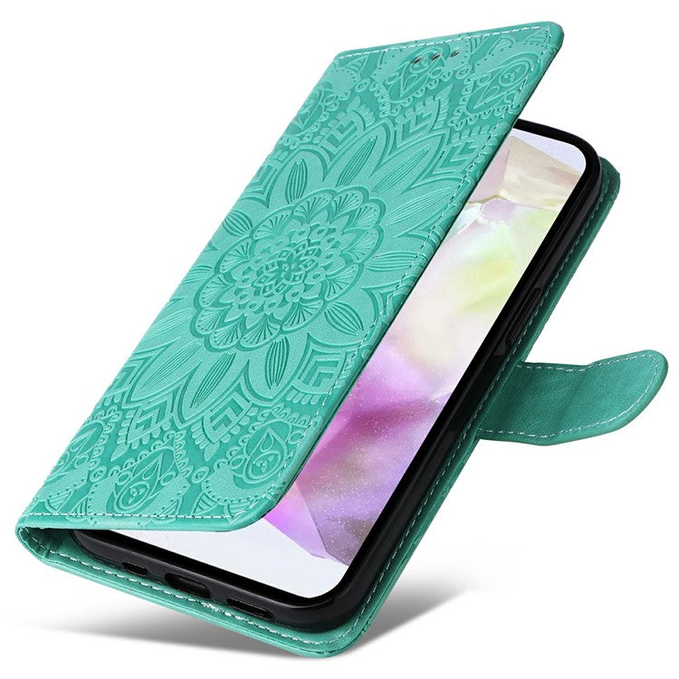 For Oppo Reno13 F 5G Case Sunflower Imprint Leather Wallet Phone Cover - Green