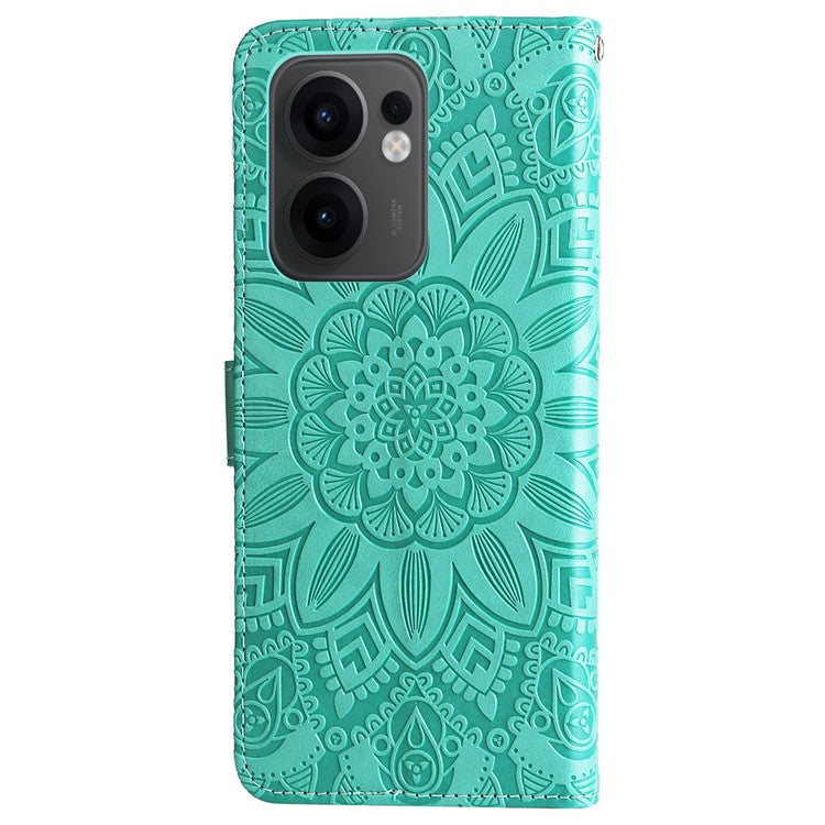 For Oppo Reno13 F 5G Case Sunflower Imprint Leather Wallet Phone Cover - Green