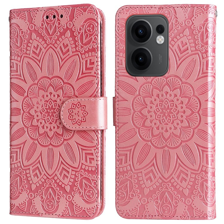 For Oppo Reno13 F 5G Case Sunflower Imprint Leather Wallet Phone Cover - Pink