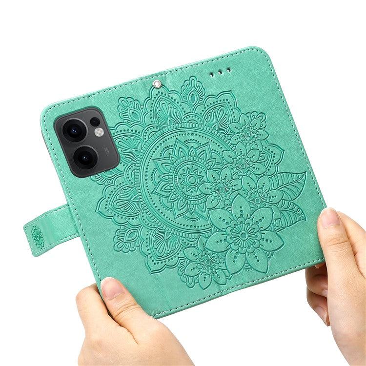 For Oppo Reno13 F 5G Case Floral Pattern PU Leather Wallet Stand Phone Cover - Green