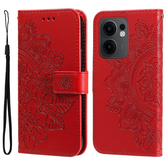 For Oppo Reno13 F 5G Case Floral Pattern PU Leather Wallet Stand Phone Cover - Red
