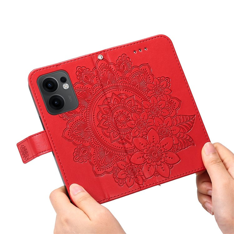 For Oppo Reno13 F 5G Case Floral Pattern PU Leather Wallet Stand Phone Cover - Red