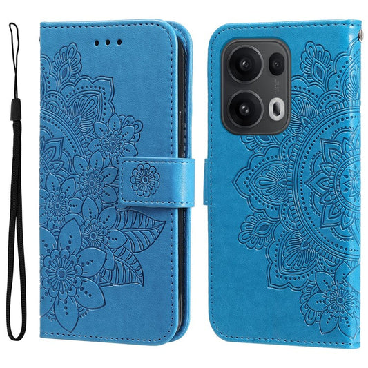 For Oppo Reno13 Pro 5G Case Floral Pattern PU Leather Wallet Stand Phone Cover - Blue