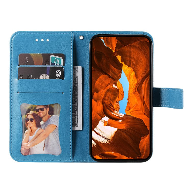 For Oppo Reno13 Pro 5G Case Floral Pattern PU Leather Wallet Stand Phone Cover - Blue