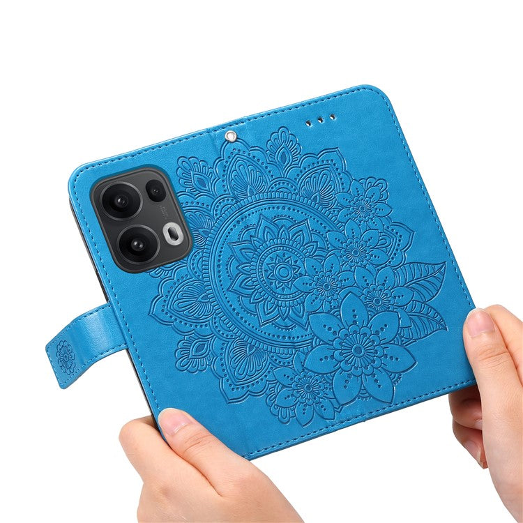 For Oppo Reno13 Pro 5G Case Floral Pattern PU Leather Wallet Stand Phone Cover - Blue