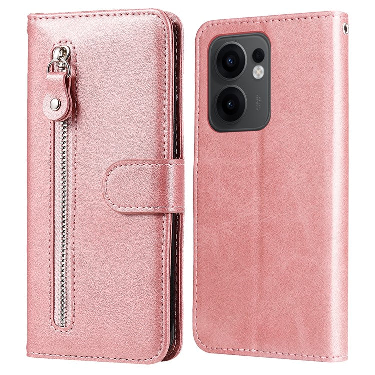 For Oppo Reno13 F 5G Case Zipper Wallet Calf Texture PU Leather Phone Cover - Pink