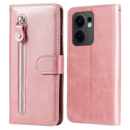 For Oppo Reno13 F 5G Case Zipper Wallet Calf Texture PU Leather Phone Cover - Pink