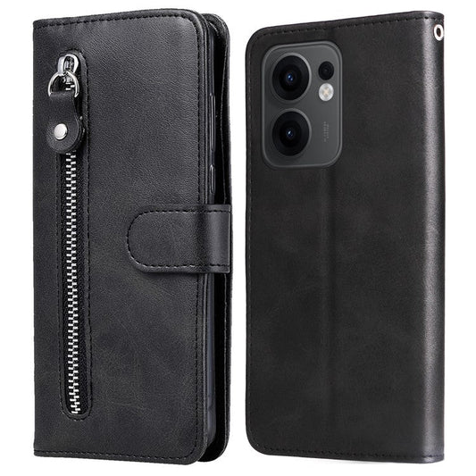 For Oppo Reno13 F 5G Case Zipper Wallet Calf Texture PU Leather Phone Cover - Black