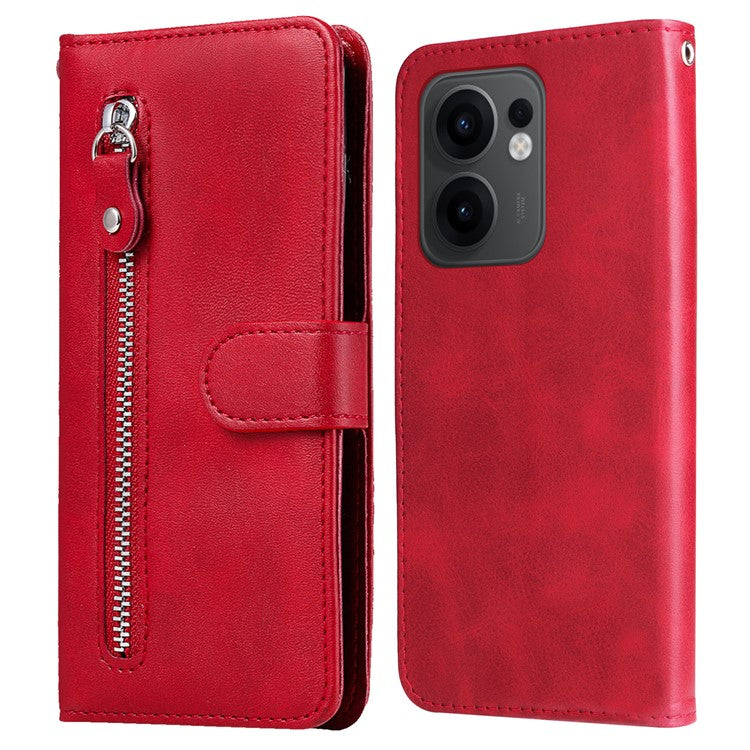 For Oppo Reno13 F 5G Case Zipper Wallet Calf Texture PU Leather Phone Cover - Red