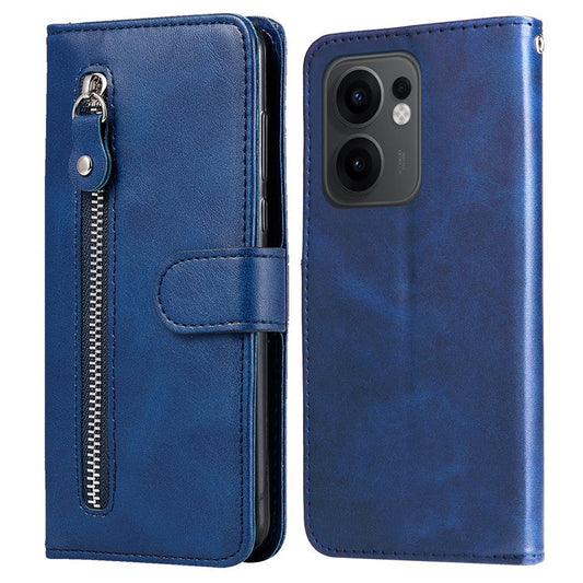 For Oppo Reno13 F 5G Case Zipper Wallet Calf Texture PU Leather Phone Cover - Blue