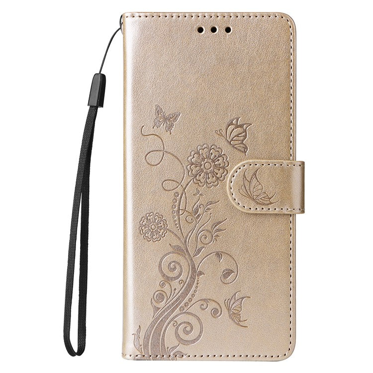 For Oppo Reno13 F 5G Leather Case Butterfly Floral Imprint Wallet Stand Cover - Gold
