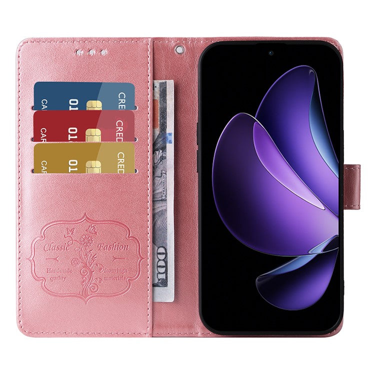 For Oppo Reno13 F 5G Leather Case Butterfly Floral Imprint Wallet Stand Cover - Pink