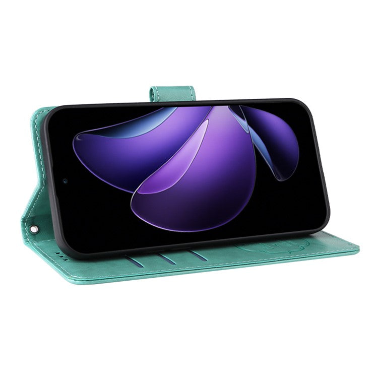 For Oppo Reno13 F 5G Leather Case Butterfly Floral Imprint Wallet Stand Cover - Green