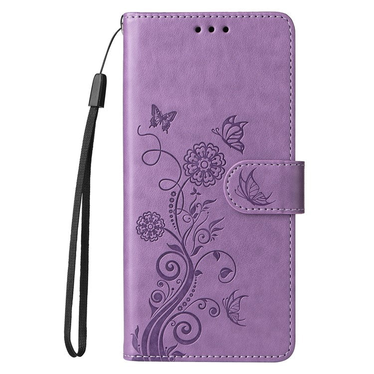 For Oppo Reno13 F 5G Leather Case Butterfly Floral Imprint Wallet Stand Cover - Purple