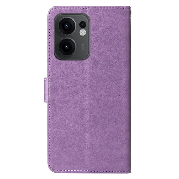 For Oppo Reno13 F 5G Leather Case Butterfly Floral Imprint Wallet Stand Cover - Purple