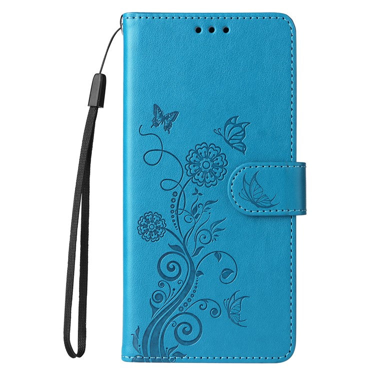 For Oppo Reno13 F 5G Leather Case Butterfly Floral Imprint Wallet Stand Cover - Blue