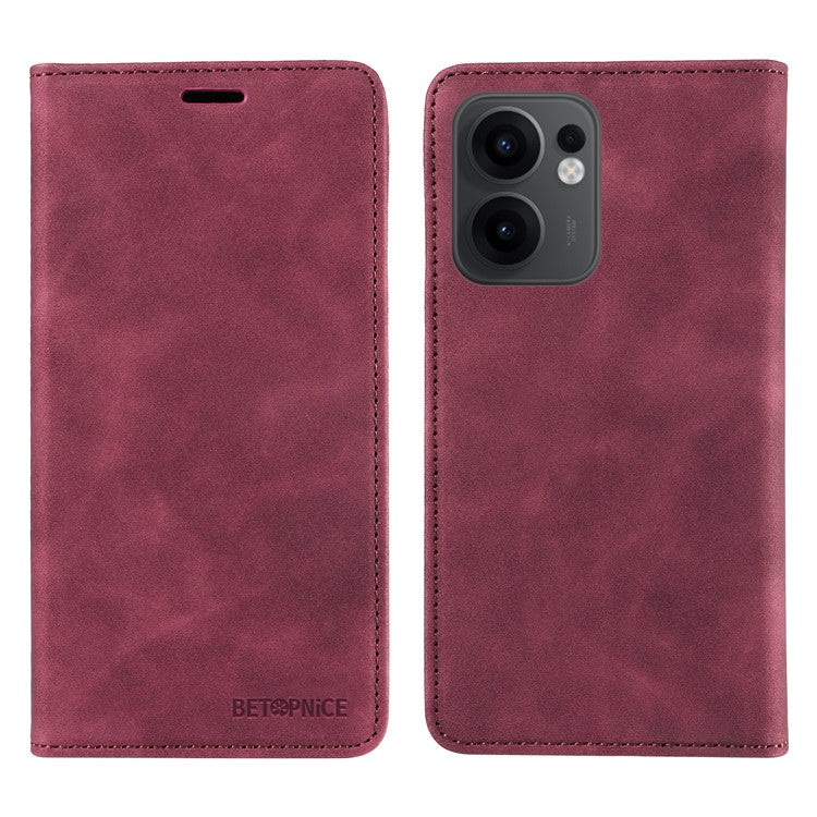 BETOPNICE 003 For Oppo Reno13 F 5G Wallet Case Leather Phone Cover with Stand - Red