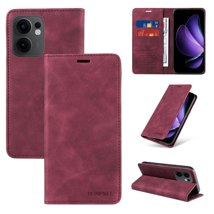 BETOPNICE 003 For Oppo Reno13 F 5G Wallet Case Leather Phone Cover with Stand - Red